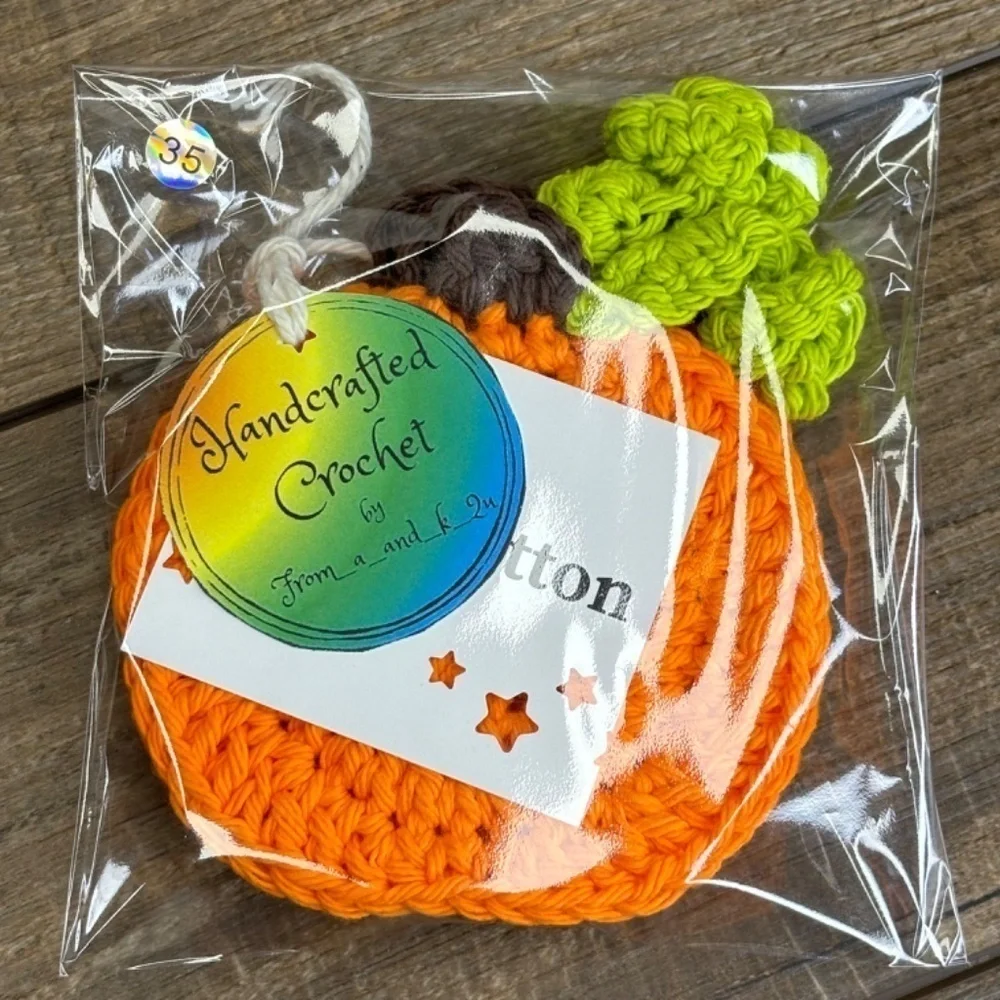 Pumpkin Cup Mug Coasters Set of‎ 4 Handcrafted Crochet by Seller Cotton